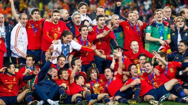 La Selección Española celebra el Mundial 2010.