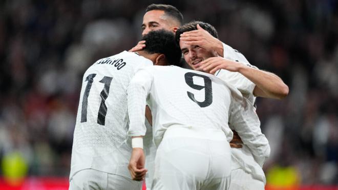 La celebración de gol del Real Madrid ante el Sevilla (Europa Press)