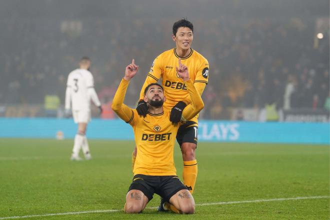 Matheus Cunha celebra su gol en el Wolverhampton-Manchester United (Foto: Cordon Press).