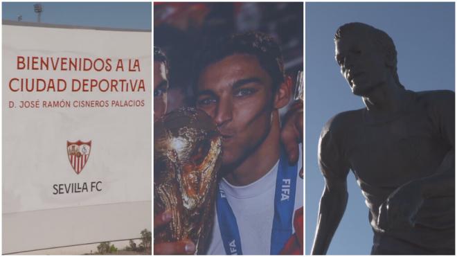 La Ciudad Deportiva del Sevilla y la estatua de Antonio Puerta.