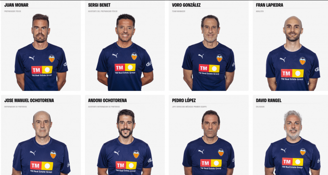 Cuerpo técnico del Valencia CF que figura en la web a día de hoy