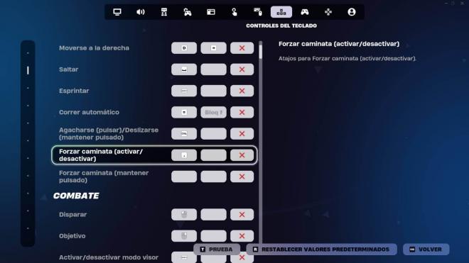 Los controles para arreglar el bug de andar lento en Fortnite