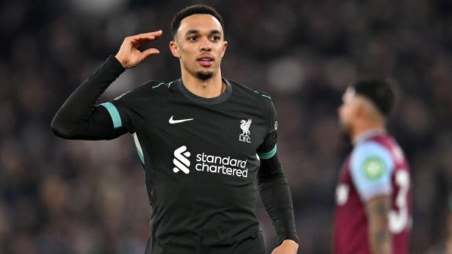 Trent Alexander-Arnold celebrando su gol ante el Leicester (Foto: X)