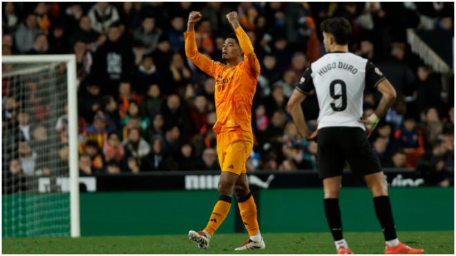 Jude Bellingham celebrando su gol frente al Valencia. (Fuente: EFE)