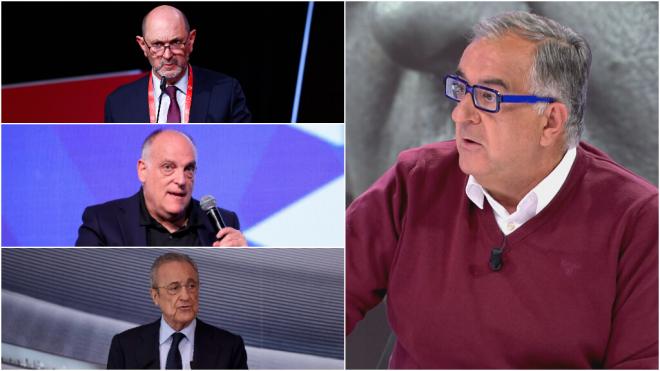 Fotomontaje de Rafael Louzán, Javier Tebas, Florentino Pérez y Roberto Gómez (Fuente: Cordon Press, Europa Press)