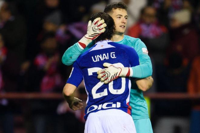 Unai Gómez y Agirrezabala, héroes ante el Logroñés en Copa en Las Gaunas (Foto: Athletic Club).