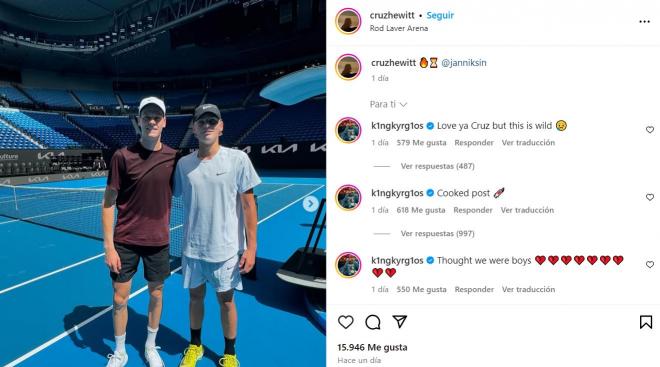 Las críticas de Nick Kyrgios a Jannik Sinner en el Instagram de Cruz Hewitt.