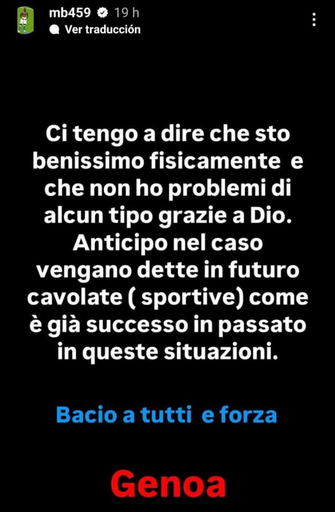 El mensaje de Mario Balotelli sobre su situación física.