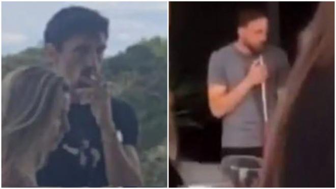 Stefan Savic, fumando un cigarro en un cumpleaños, y Jan Oblak, fumando cachimba (Redes Sociales)