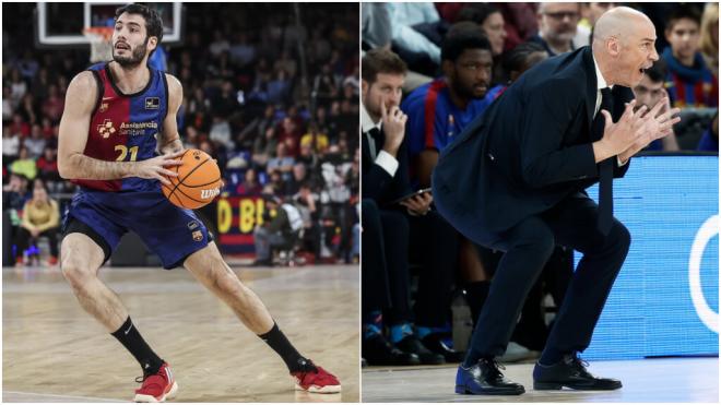 Alex Abrines y Joan Peñarroya en un encuentro del Barça (Fotos: Europa Press y EFE)