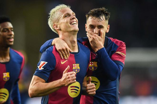 Dani Olmo celebrando un gol con el Barça (Foto: Cordon Press).