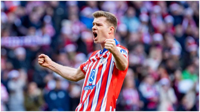 Sorloth celebrando un gol en el Metrpolitano. (Foto: Cordon Press)