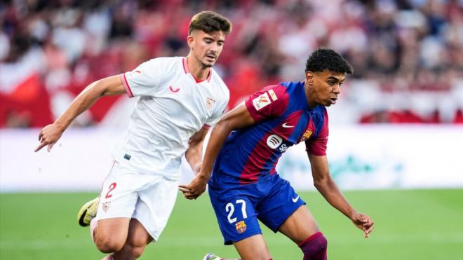 Kike Salas y Lamine Yamal, en el último partido de la 2023/24 (Foto: AFP7 / Europa Press).