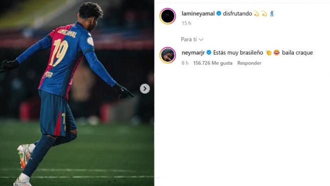 El comentario de Neymar en la publicación de Lamine Yamal (Instagram: @lamineyamal)