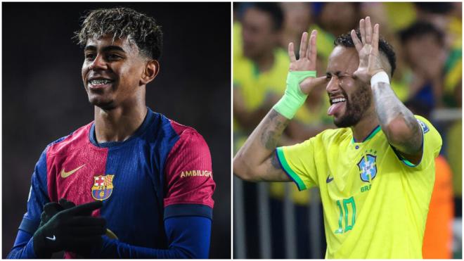 Lamine Yamal en un partido con el Barça y Neymar con Brasil (Europa Press)