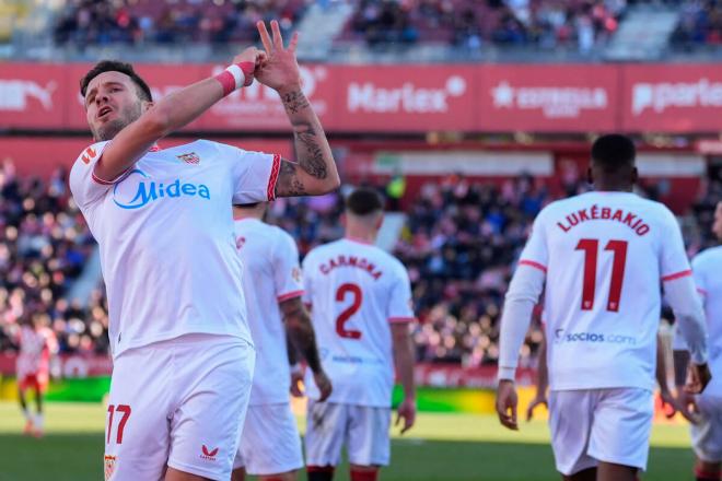 Saúl Ñíguez celebra su gol en el Girona-Sevilla (Foto: EFE).