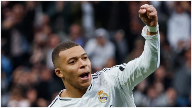 Kylian Mbappé celebra el penalti ante Las Palmas. (Foto: EFE)