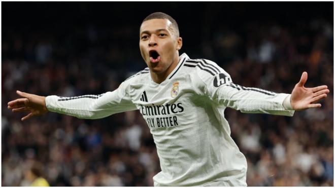 Kylian Mbappé en su segundo gol frente a Las Palmas. (Foto: EFE)