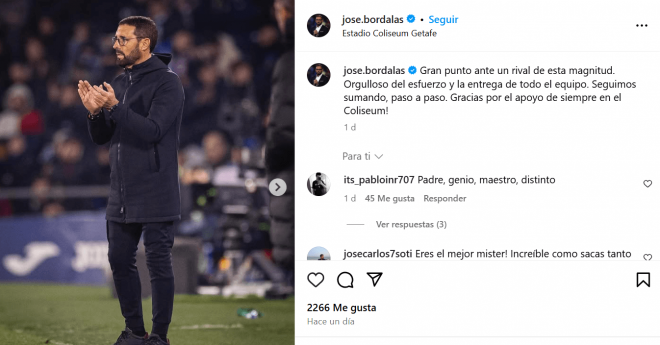 Post de Bordalás en Instagram.