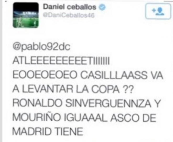 Tweet de Dani Ceballos tras la final de Copa de 2013 (Fuente: X)