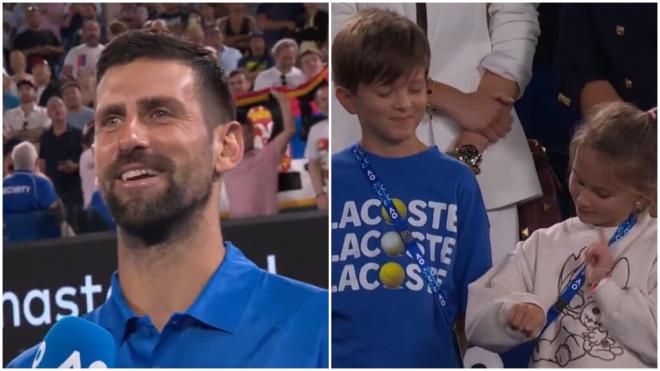 Fotomontaje de Novak Djokovic y sus hijos ('X' @australianopen)