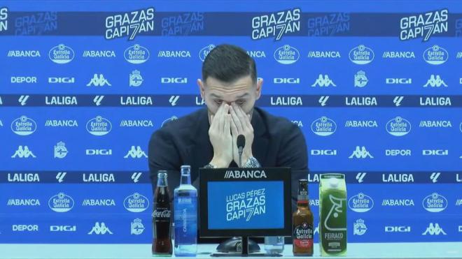 Lágrimas de Lucas Pérez en su despedida (Captura: RC Deportivo).