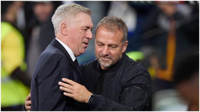 Carlo Ancelotti y Hansi Flick se saludan en un Clásico de esta temporada (foto: Cordon Press).