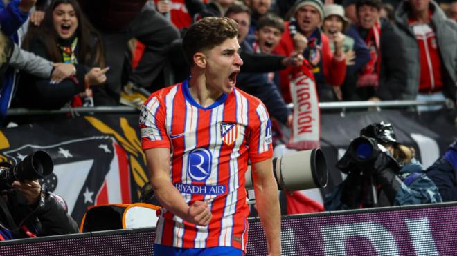 Julián Álvarez celebrando un gol ante el Bayer Leverkusen (Fuente: Cordon Press)