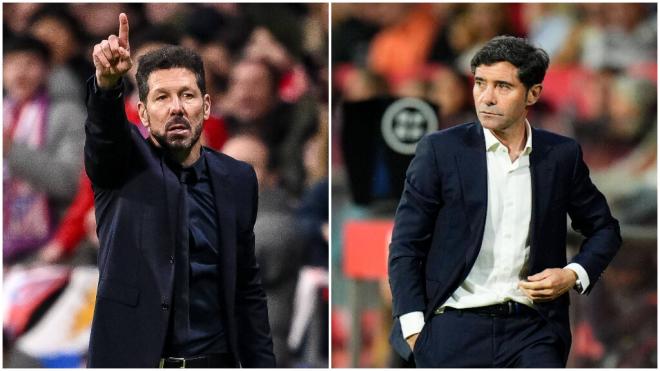 Diego Pablo Simeone y Marcelino García. (Foto: Cordon Press)