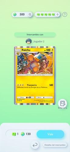 El ejemplo entre Raichu y Tauros, intercambio de cartas de cuatro rombos.