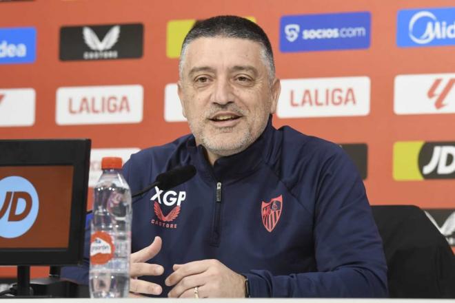 Xavier Garcia Pimienta, en la rueda de prensa previa al partido ante el RCD Espanyol (Foto: Kiko Hu