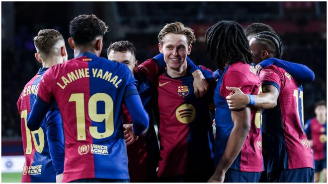 El Barcelona celebrando el primer gol. (Foto: Europa Press)