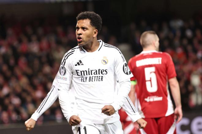 Rodrygo celebrando un gol en el partido de Champions ante el Brest (Foto: EFE)