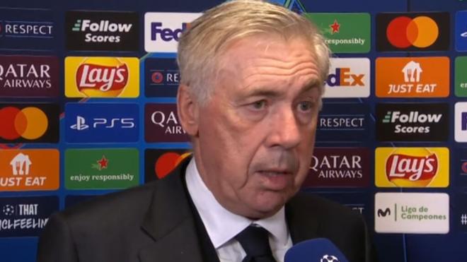 Carlo Ancelotti, durante la rueda de prensa del Brest-Real Madrid (Movistar+).