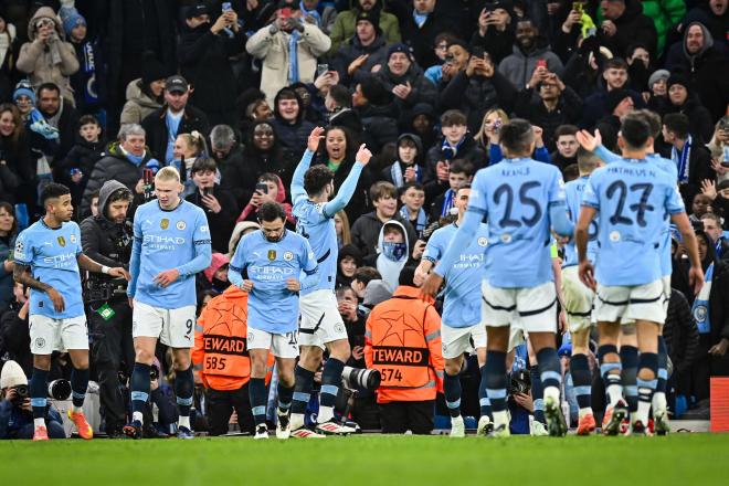 El Manchester City celebra un gol ante el Brujas en Champions (Foto: Cordon Press).