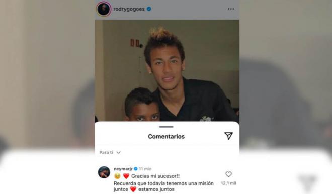 El mensaje de Neymar a Rodrygo Goes (Captura de Instagram)