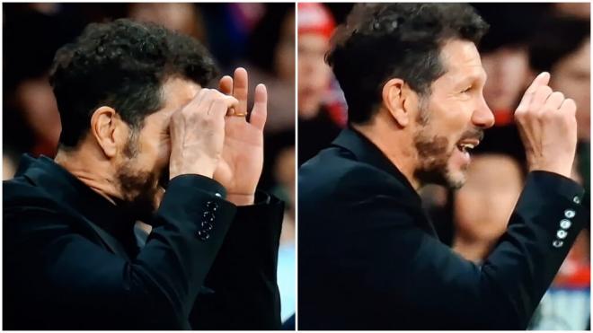 El gesto del Cholo Simeone a la linier. (Foto: Captura DAZN)