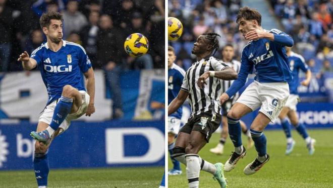 César de la Hoz y Nacho Vidal, durante el Real Oviedo-Castellón (Foto: LALIGA).