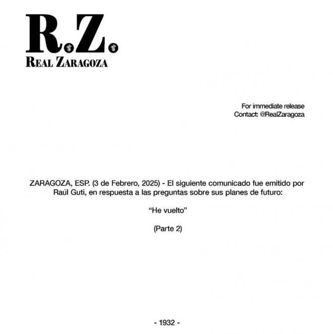 Raúl Guti, de vuelta en el Real Zaragoza.