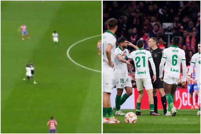 La choque entre Cuadra Fernández y Uche antes del primer gol del Atlético.