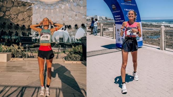 Fotomontaje de la influencer Verdeliss en dos maratones del 'World Marathon Challenge' (Fotos: @ver