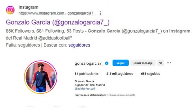 El aumento en redes sociales de Gonzalo. (Foto: @gonzalogarcia_7)