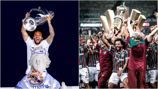 Fotomontaje de Marcelo celebrando la Champions League y la Copa Libertadores (Cordon Press)