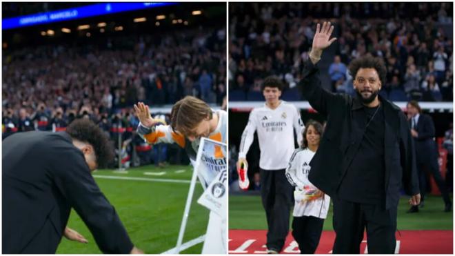 El homenaje del Real Madrid a Marcelo con la reverencia de Modric.