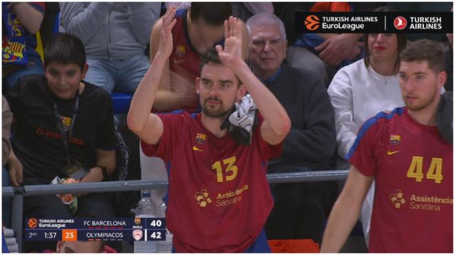 Tomas Satoransky celebró la jugada de Justin Anderson en el Barcleona-Olympiacos.