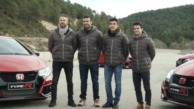 Marc Márquez y Dani Pedrosa con dos Honda Civic Type R.