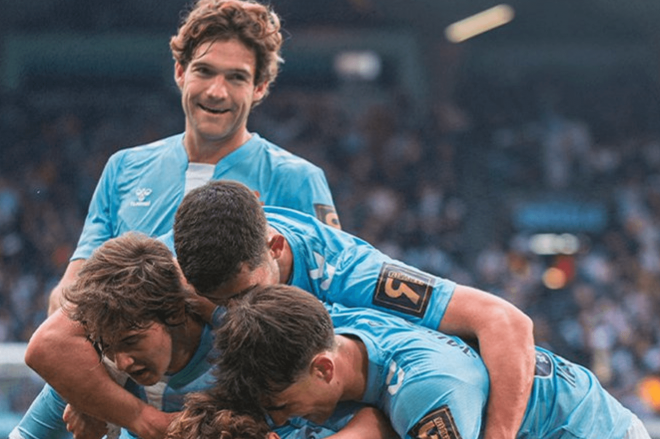 Celebración del gol de Williot Swedberg (Foto: RC Celta).