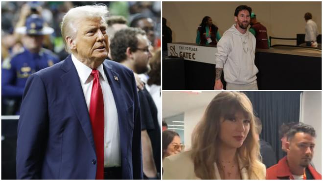 Donald Trump, Leo Messi y Taylor Swift en la Super Bowl 2025 (Fotos: EFE y redes sociales)