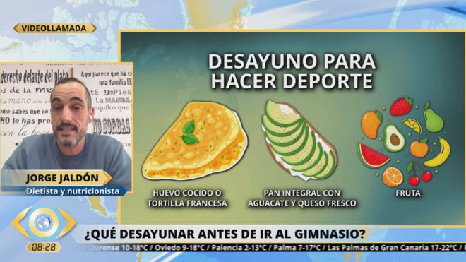 Jorge Jaldón, dietista-nutricionista-, propone un desayuno si vas a hacer deporte (Foto: La mirada crítica, Telecino)