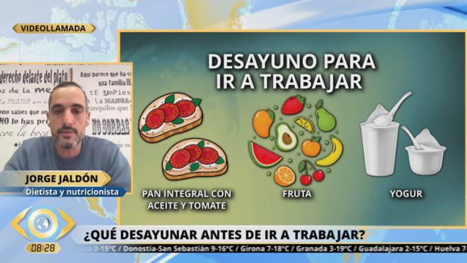 Jorge Jaldón, dietista-nutricionista-, propone un desayuno si vas a trabajar (Foto: La mirada crítica, Telecino)